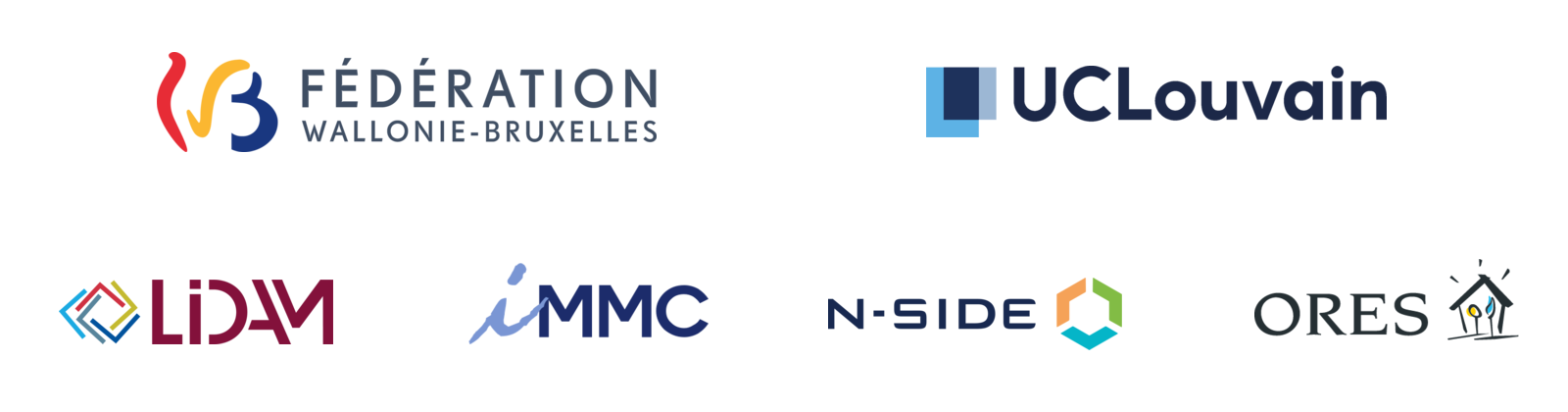 Logos of Fédération Wallonie-Bruxelles, UCLouvain, LIDAM, iMMC, N-SIDE and ORES.